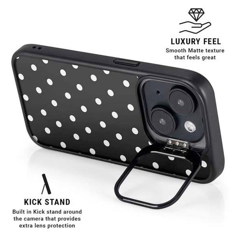 Black and White Polka Dots iPhone 15 Kickstand Case
